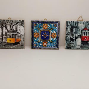 Azulejo de 4"×4", 10×10cm de Portugal, Azulejo cuadrado pequeño, Regalo de Portugal, Cerámica portuguesa, Azulejo tradicional portugués, Imagen portuguesa.