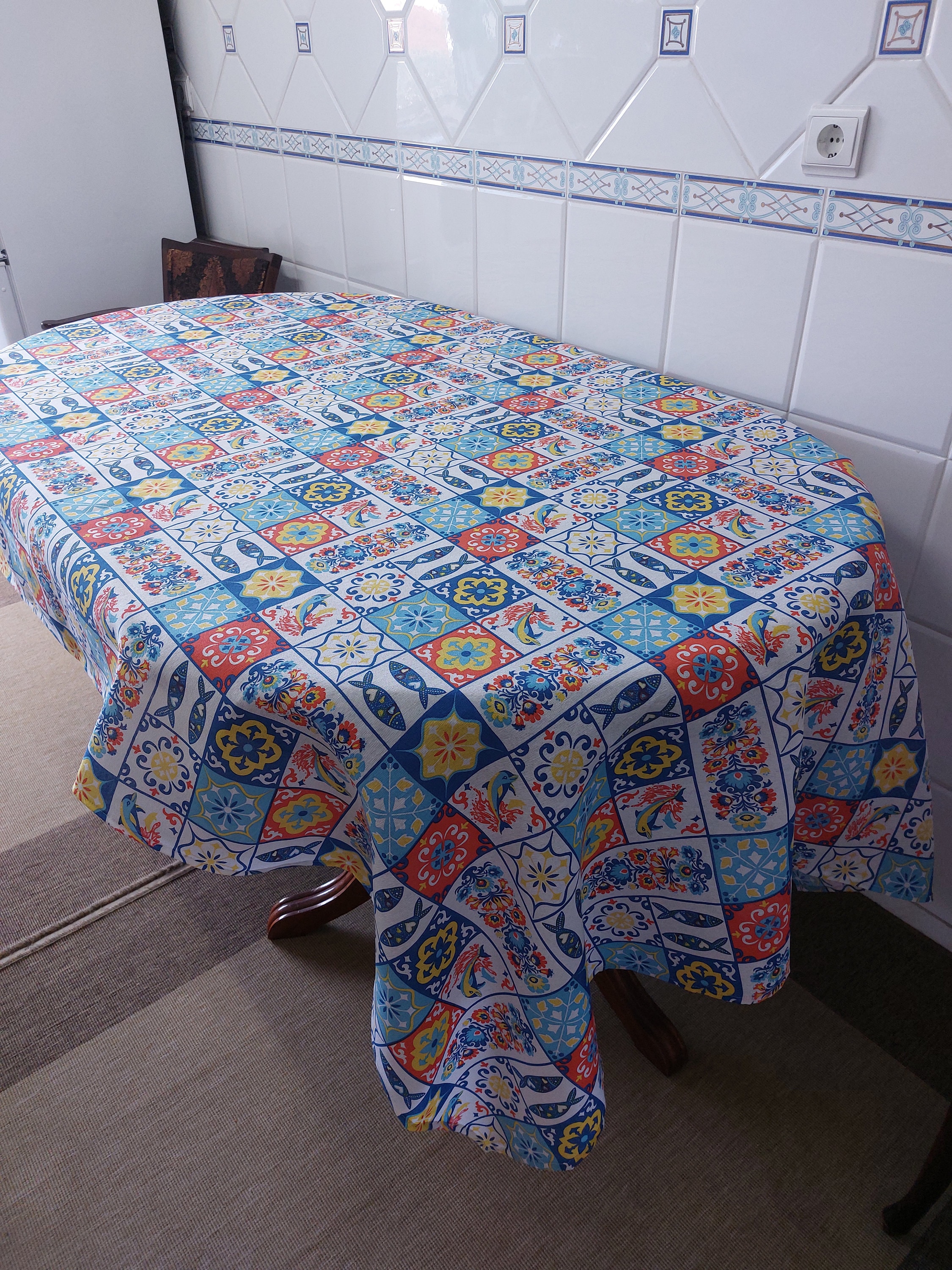 96"×56.7"(2.44×1.44), Portuguese tablecloth,Kitchen tablecloth,Portuguese image, Decorative tablecloth, Portugal tablecloth.
