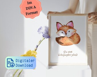 Digital children's room poster - picture with loving message for parents - DIN A - self-print - immediate download | motif fox foxes