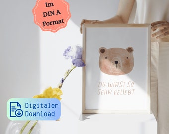 Digital children's room poster - picture with loving message for parents - DIN A format - self-print - immediate download | motif bear