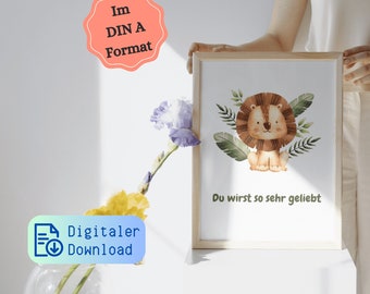 Digital children's room poster - picture with loving message for parents - DIN A - self-print - immediate download | motif lion