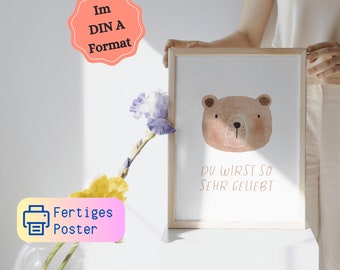 Printed children's room poster - picture with loving message for parents - DIN A format - wall decoration | bear motif