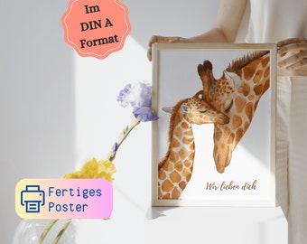 Printed children's room poster - picture with loving message for parents - DIN A format - wall decoration | motif giraffes