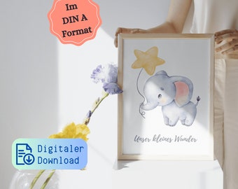 Digital children's room poster - picture with loving message for parents - DIN A - self-print - immediate download | motif elephant & star