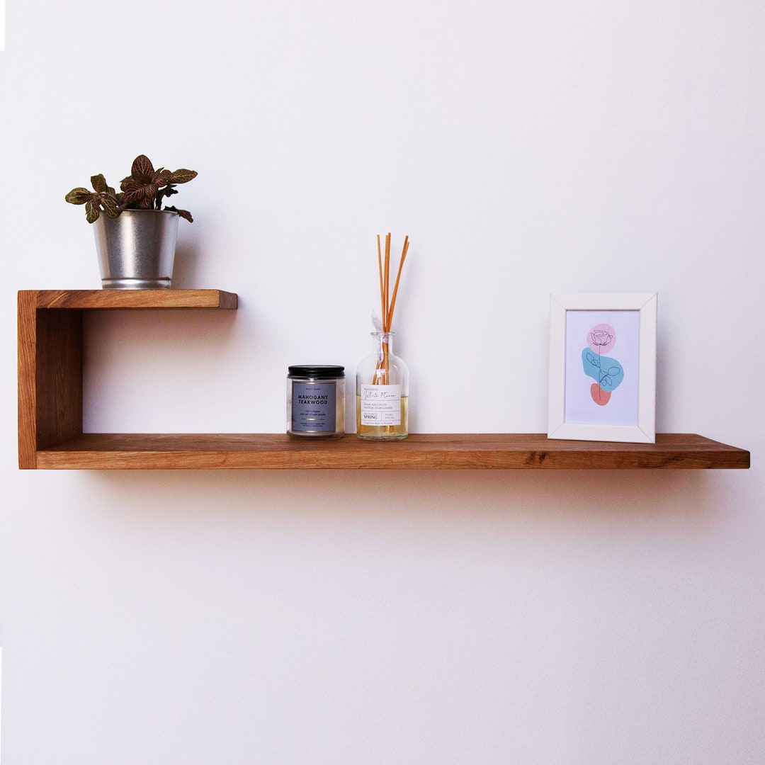 Solid Oak Rustic Wooden Floating Shelf Natural Oak Floating Etsy