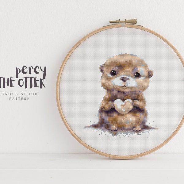 Cross Stitch Pattern Otter, Percy THE OTTER, Modern Cross Stitch Chart, Zoo PDF File, Instant Digital Download, Animal Embroidery