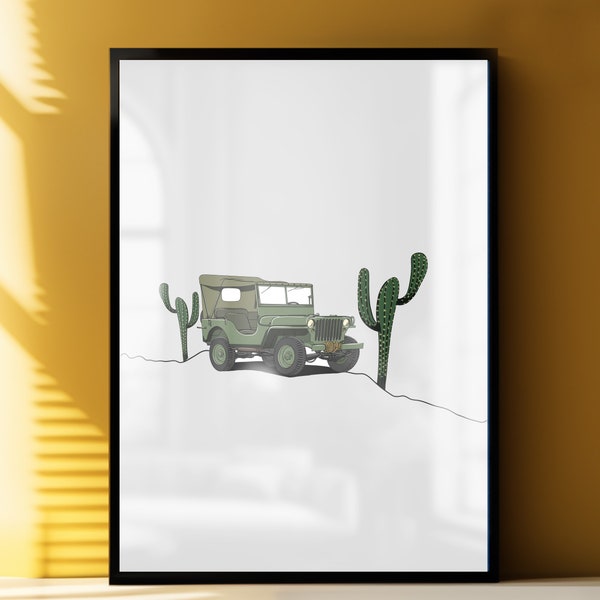 1945 Jeep Willys MB, American Light Military Vehicle, Vector File(Ai.), Wall Art, Poster, Kids Room, Boys Room, illustration, Car Drawing.