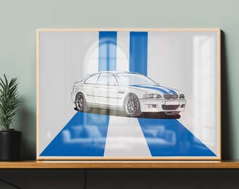 2003 BMW M3 Coupé ,  Vector File(Ai.), Wall Art, Poster, Kids Room, Boys Room, illustration, Car Drawing.