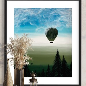 Print forest hot air balloon in the clouds
