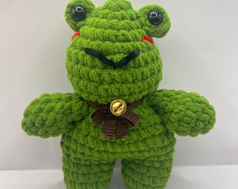 Crocheted Frog Plush: Chenille Yarn, Handmade Toy