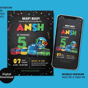 Digital Tayo Birthday Invitation for Boy Tayo Party Invitation Tayo Invite Tayo Birthday Invite Card Tayo Tayo Bus Birthday Party Invite