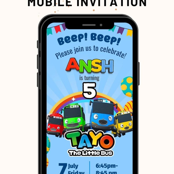 Invitation d’anniversaire Tayo, fête d’anniversaire Tayo, invitation d’anniversaire de camion, invitation d’anniversaire Tayo, invitation Tayo le bus, fête à thème Tayo