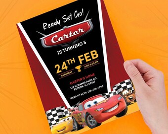 Red Cars Birthday Invitation, Racing Theme (Digital)