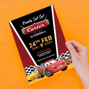 Digital Cars Birthday Party Invite Red Cars Birthday Invite Boy Racing Car Birthday Invite Boy Cars Theme 5th Birthday Party Invitation