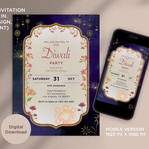Diwali Party Invite Diwali Dinner Modern Diwali Invitation Editable Diwali Invite Printables Diwali Template Festival Of lights Invite