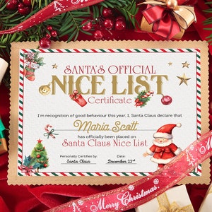 Carta de certificado de lista oficial agradable editable de Papá Noel desde el escritorio Certificado de Papá Noel personalizado imprimible de Navidad de Papá Noel