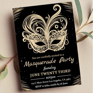 Masquerade Ball Birthday Invitation | Editable Party Invite (Digital)