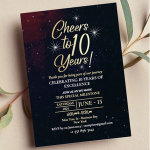 Brindiamo ai dieci anni / Invito per il decimo anniversario / Invito per l'anniversario aziendale / Invito per l'anniversario di lavoro / Invito per la festa di anniversario