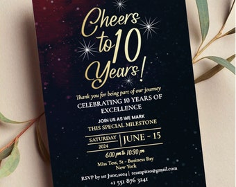 10th Anniversary Invitation | Cheers to Ten Years, Galaxy Theme (Digital)