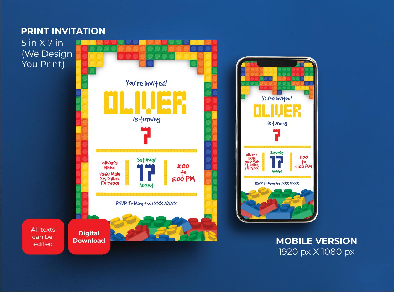 Building Blocks Birthday Invitation Building Bricks Kids Birthday Party Invite Boy Building Block Party Building Bricks Birthday Invite Boy