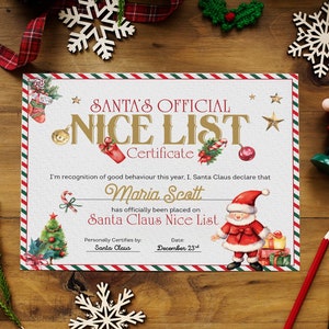 Editable Santa Claus Official Nice List Certificate Letter From Desk