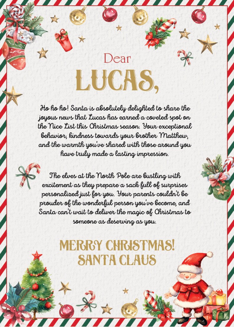Editable Santa Claus Official Nice List Certificate Letter From Desk ...