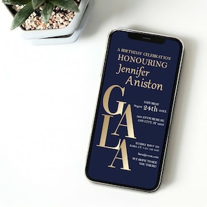 Birthday Gala Editable Gala Invitation Gala Fundraiser Navy Blue Velvet Gala Party Corporate Invitation Gold Invitation Birthday Invite