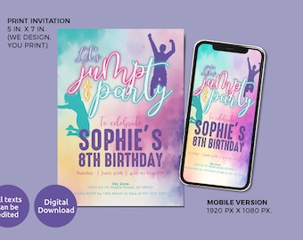 Jump Invitation, Trampoline Birthday Invitation, Jump Party, Editable Jump Birthday Invitation, Bounce House Invitation, Trampoline Party