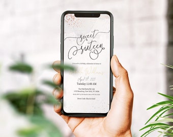 Digital Sweet Sixteen Invitation | Editable 16th Birthday Invite