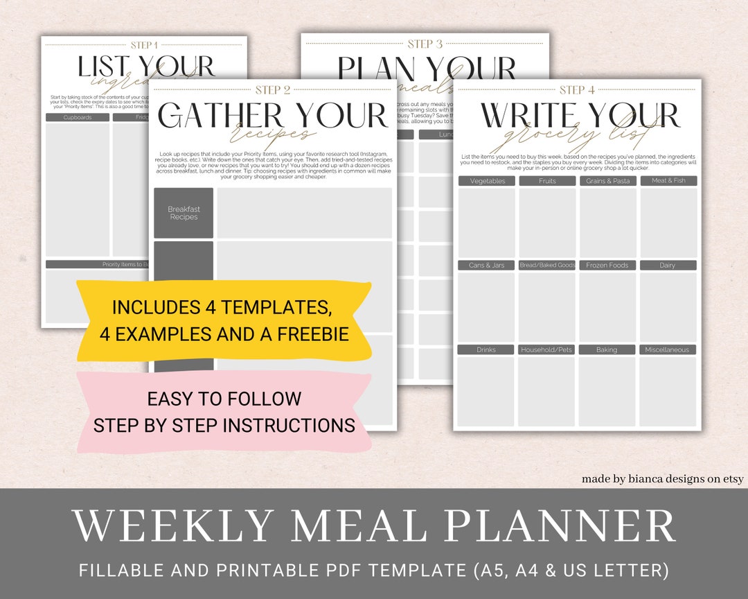 Weekly Meal Planner Meal Planning Template Bundle Meal - Etsy