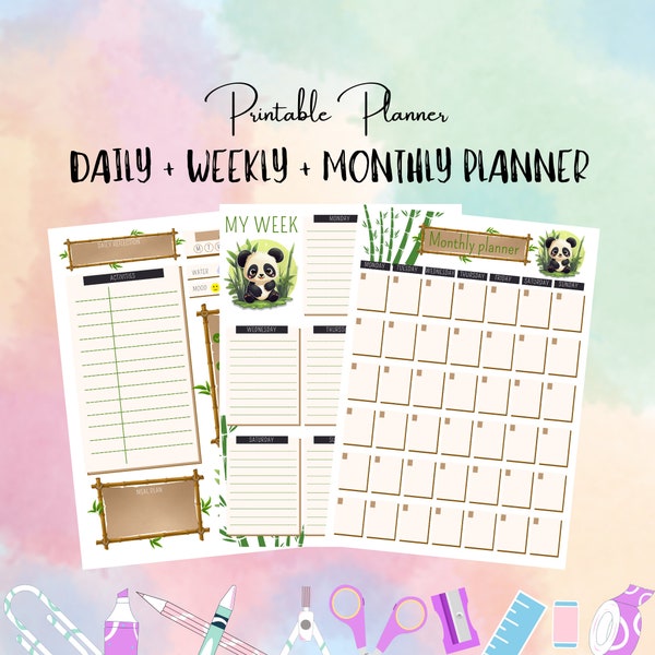 Kawaii Panda Daily Planner A4, A5 et format lettre / Téléchargement instantané de jolies pages de journal adorables au quotidien à imprimer encore et encore