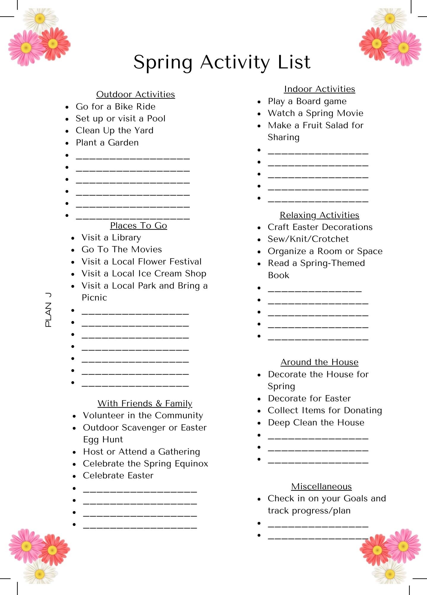Personal Spring & Summer Activity List Insert - Etsy