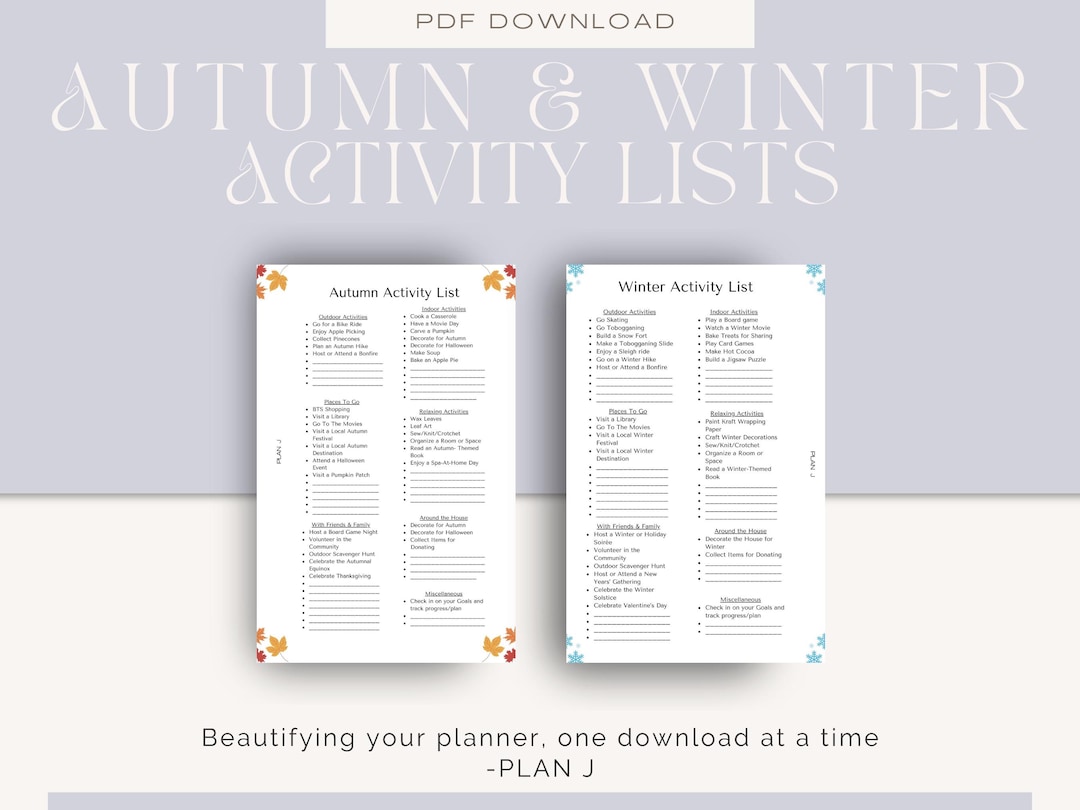 A6 Autumn & Winter Activity List Insert - Etsy