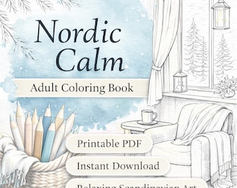 Nordic Calm Coloring Book for Adults – Cozy Scandinavian Scenes Printable PDF