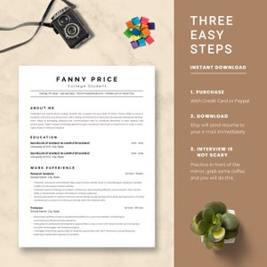 May include: A resume template for a college student with a modern design. The resume is titled "Fanny Price, College Student". The resume includes sections for "About Me", "Education", "Work Experience", and "Freelance".