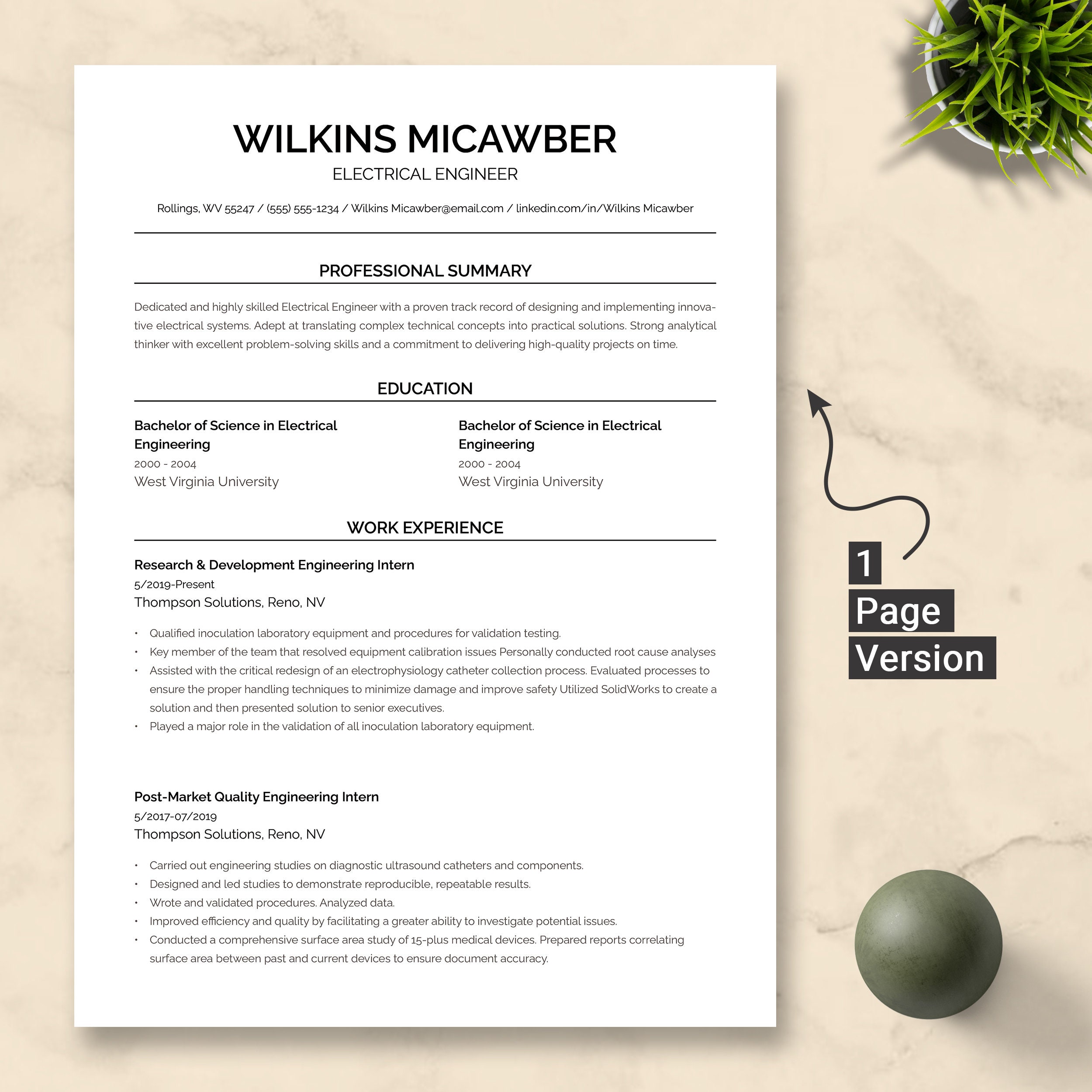 ATS Friendly Electrical Engineer Resume Template Google Docs ...