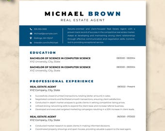 ATS Friendly Real Estate Agent Resume Google Docs | Realtor Marketing Resume Template Word, Professional Realtor CV