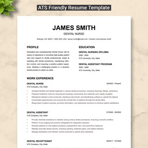 ATS Compliant Dental Nurse Resume Template Word, Pages, Google Docs, Dental Resume Template, Nurse CV Template, RN Resume, Doctor Resume