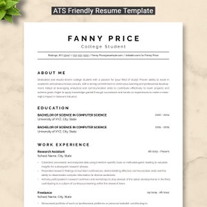 ATS Compliant College Student Resume Template Microsoft Word & Google Docs, High School Student Resume, Internship Resume, Student CV