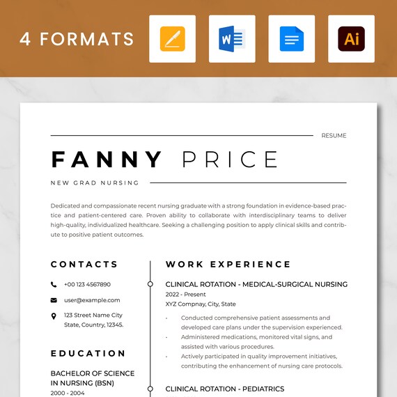 New Grad Nursing Resume Template for Google Docs, Word &Pages | Medical Student, Nursing Student Resume, Nurse Practitioner Resume Template