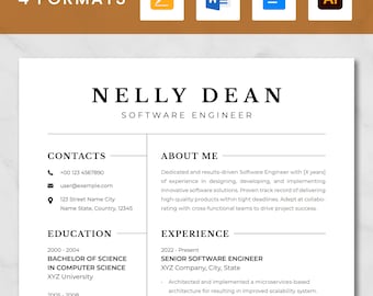 CV-sjabloon voor software-ingenieur Google Documenten | CV-sjabloon voor mobiele app-ontwikkelaar Word | Softwareontwikkelaar CV en dekking laatste