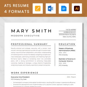 ATS Friendly Modern Executive Resume Template No Image | Business Resume Template, Professional Resume Template for Executive, CEO, Director