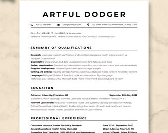 Przyjazny dla Ats szablon CV federalnego USA Google Docs 2024 | Szablon CV federalnego rządu Word | Aplikacja Usajobs + list motywacyjny