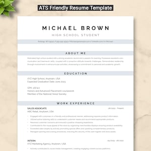 ATS Friendly High School Student Resume Template Word, Google Docs, Pages | Academic Cv Template, Internship Resume, Graduate Resume