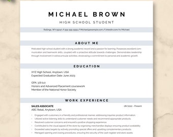 ATS Friendly High School Student Resume Template Word, Google Docs, Pages | Academic Cv Template, Internship Resume, Graduate Resume