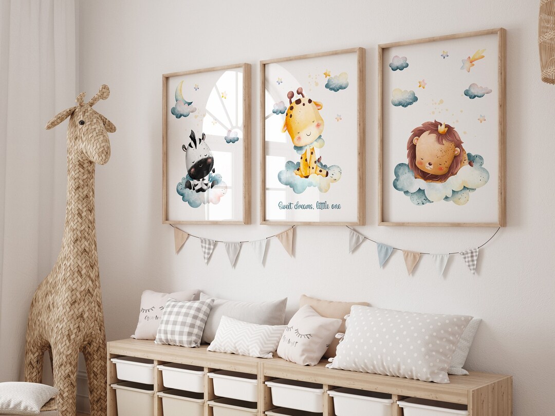 Sleepy Safari Animals Print Set of 3 Nursery Prints Sleepy - Etsy
