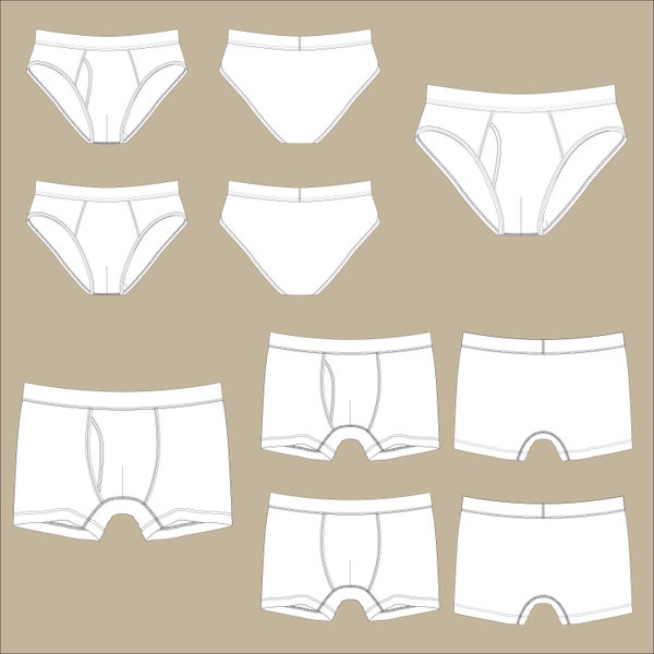INSTANT DOWNLOAD [SET] Boxer+Briefs Men's Underwear Flat Drawing for Fashion Design
