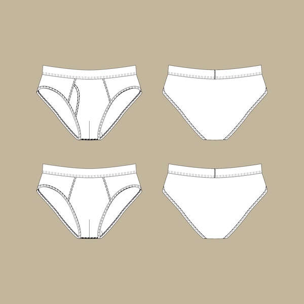 INSTANT DOWNLOAD Brief Men's Underwear Flat Drawing for Fashion Design