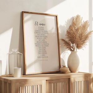 1 Corintios 13:4-8. Versículo bíblico en español. Cuadro versículo biblia el amor. Descarga digital. Arte de pared cristiano.