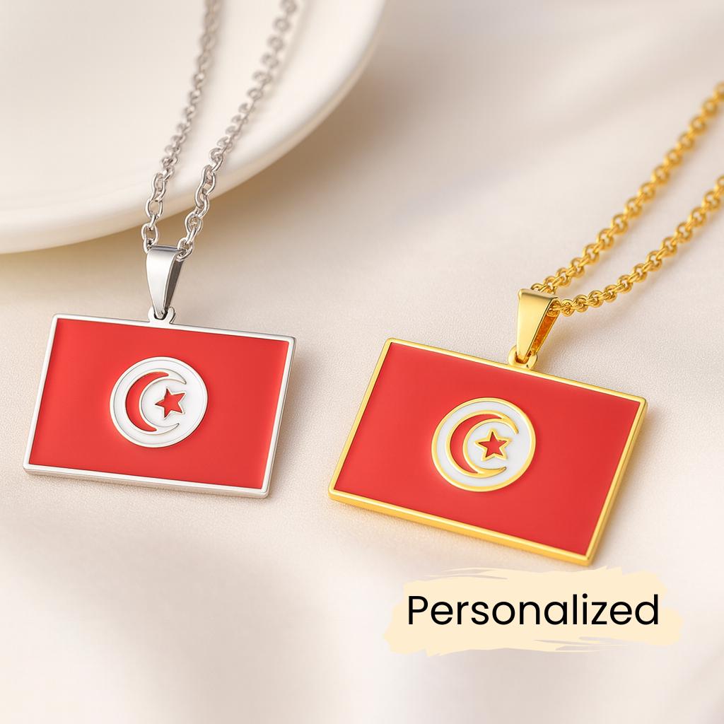 Collier Pendentif Carte De Tunisie En Acier Titane - Style Bohème Ethnique, Cadeau Pour Couple